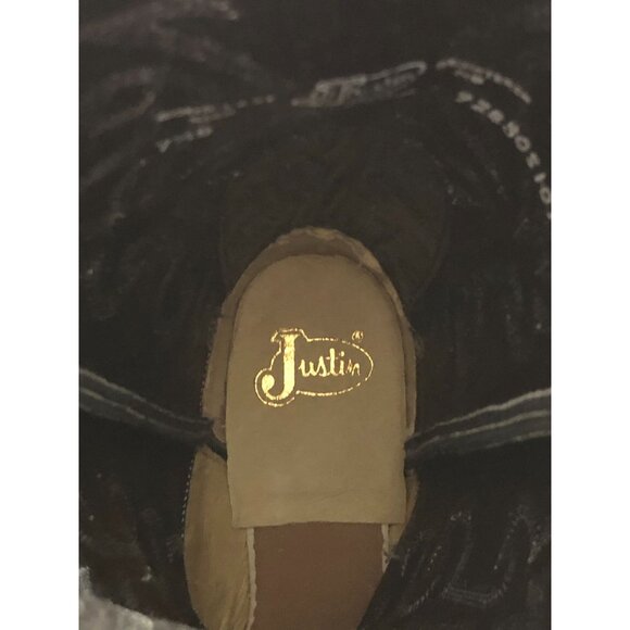 Justin 1409 Cowboy Boots Black Leather Buck Mens 7 1/2 B Western Pull On Rodeo main image 16